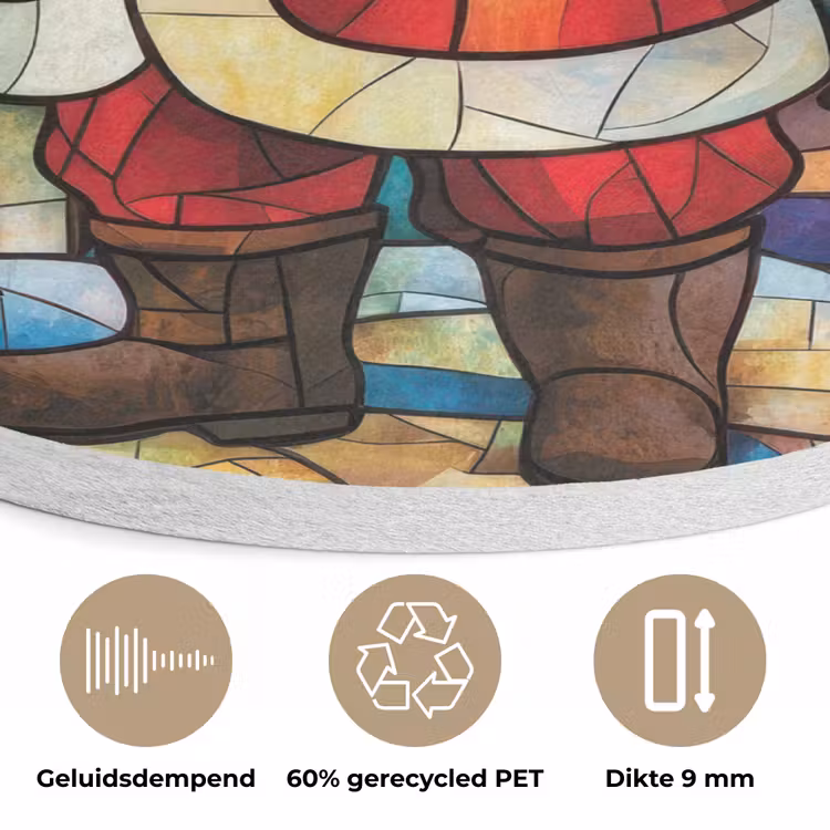Kerstman - Glas - Kleurrijk Akoestische PET Vilt - Rond klein -closeup_NL