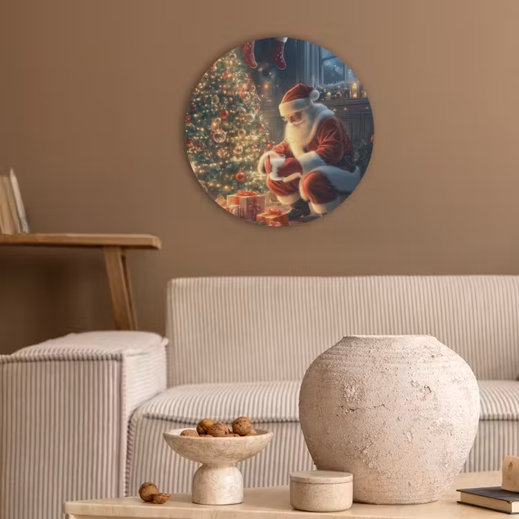 Kerstman - Haard - Donker Akoestische PET Vilt - Rond klein -sfeer1