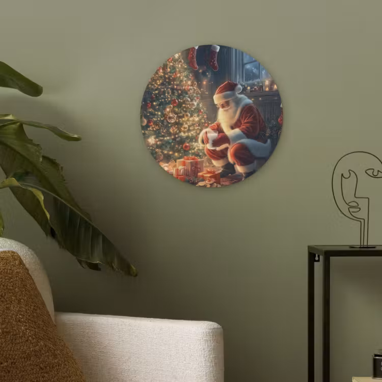 Kerstman - Haard - Donker Akoestische PET Vilt - Rond klein -sfeer2