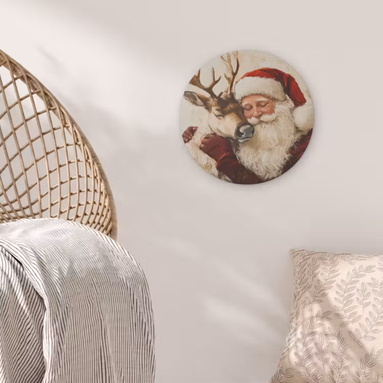 Kerstman - Rendier - Kerst - Christmas Akoestische PET Vilt - Rond klein -sfeer4