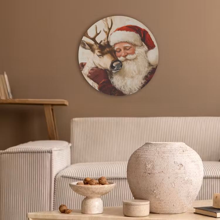 Kerstman - Rendier - Kerst - Christmas Akoestische PET Vilt - Rond klein -sfeer1