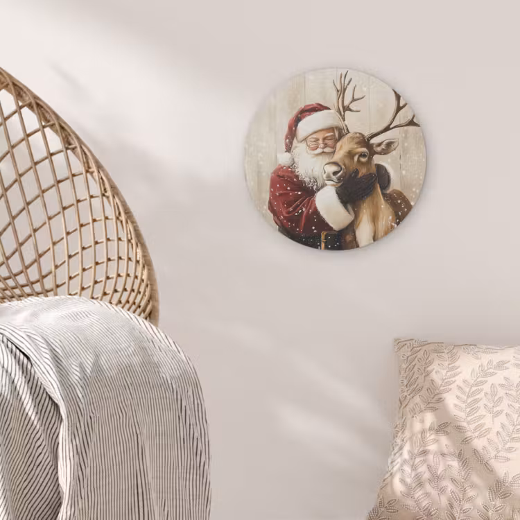 Kerstman - Rendier - Sneeuw - Kleurrijk Akoestische PET Vilt - Rond klein -sfeer4