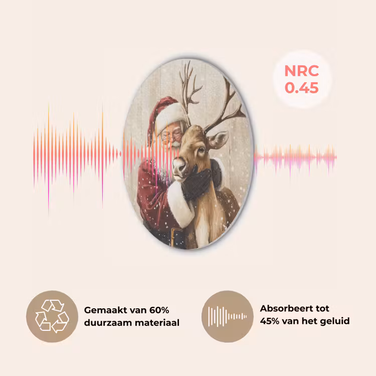 Kerstman - Rendier - Sneeuw - Kleurrijk Akoestische PET Vilt - Rond klein -USP_NL