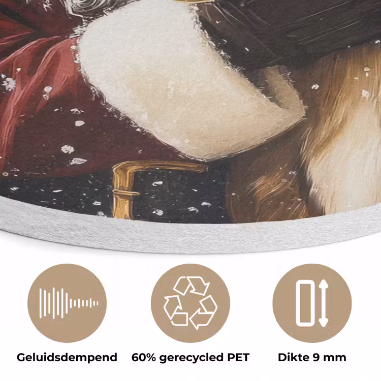 Kerstman - Rendier - Sneeuw - Kleurrijk Akoestische PET Vilt - Rond klein -closeup_NL