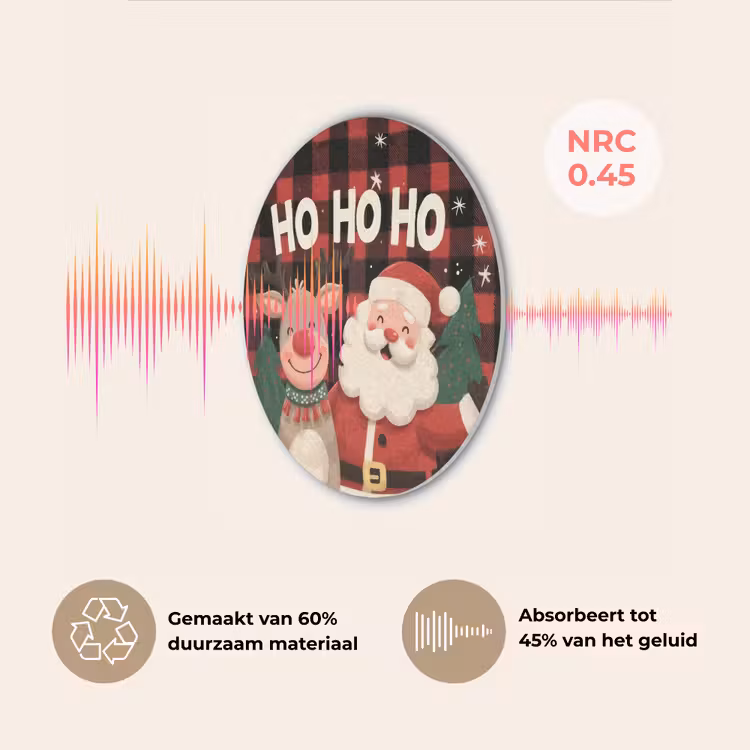 Kerstman - Rendier - Tekst - Rood - Zwart Akoestische PET Vilt - Rond klein -USP_NL