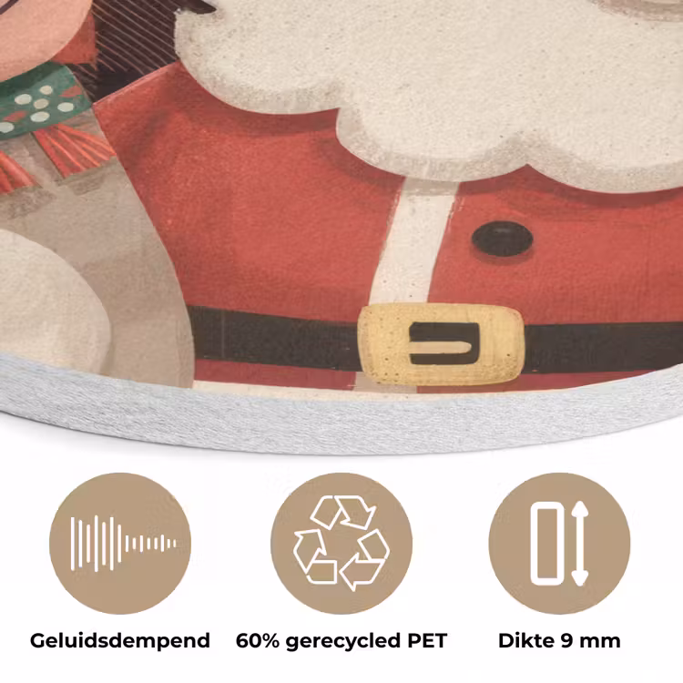 Kerstman - Rendier - Tekst - Rood - Zwart Akoestische PET Vilt - Rond klein -closeup_NL