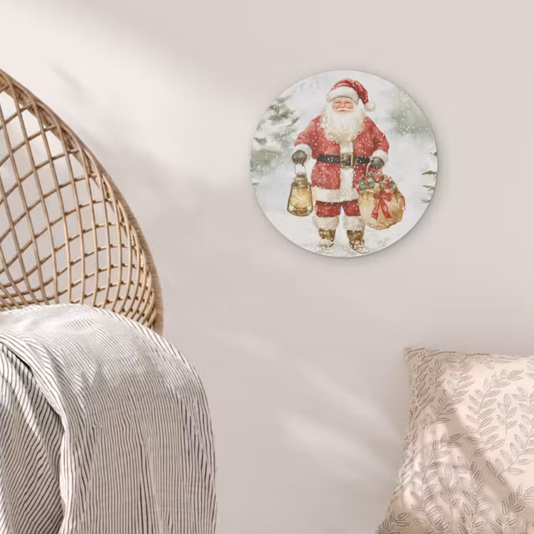 Kerstman- Winter - Sneeuw - Wit - Rood Akoestische PET Vilt - Rond klein -sfeer4