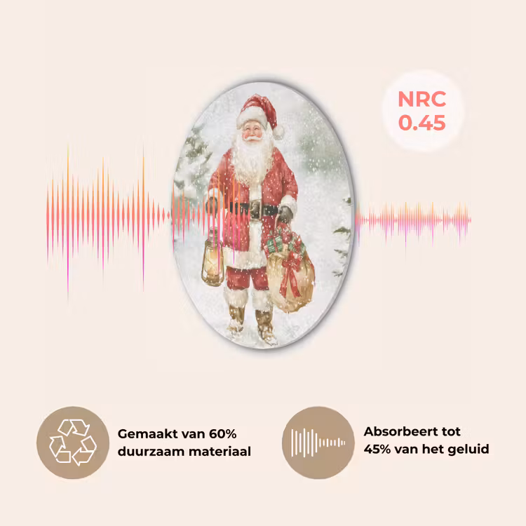Kerstman- Winter - Sneeuw - Wit - Rood Akoestische PET Vilt - Rond klein -USP_NL