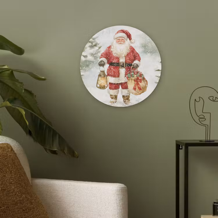 Kerstman- Winter - Sneeuw - Wit - Rood Akoestische PET Vilt - Rond klein -sfeer2