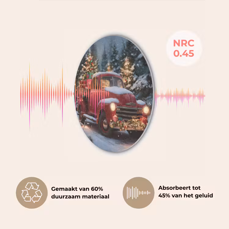 Kersttruck - Sneeuwbos - Rood Akoestische PET Vilt - Rond klein -USP_NL