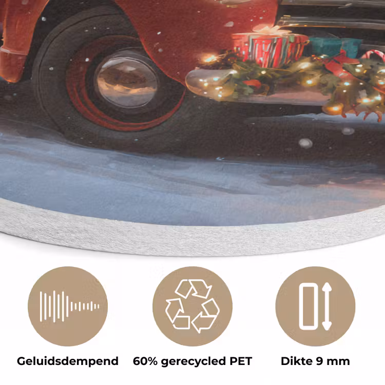 Kersttruck - Sneeuwbos - Rood Akoestische PET Vilt - Rond klein -closeup_NL