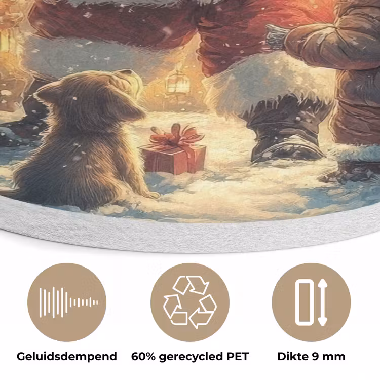 Kerstvreugde - Sneeuw - Kleurrijk Akoestische PET Vilt - Rond klein -closeup_NL