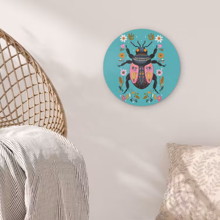 Kever - Bloemmotieven - Turquoise - Bladeren Akoestische PET Vilt - Rond klein -sfeer4