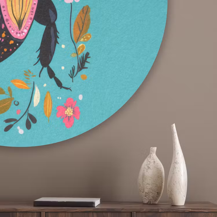 Kever - Bloemmotieven - Turquoise - Bladeren Akoestische PET Vilt - Rond klein -sfeer5_closeup