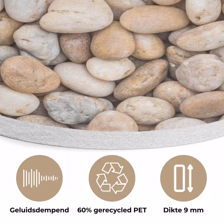 Kiezelstenen - Natuur - Textuur - Beige - Grijs Akoestische PET Vilt - Rond klein -closeup_NL