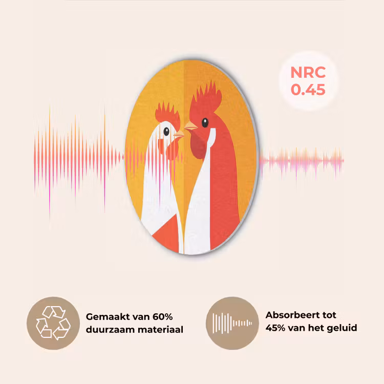 Kippen - Oranje - Vlakken Akoestische PET Vilt - Rond klein -USP_NL
