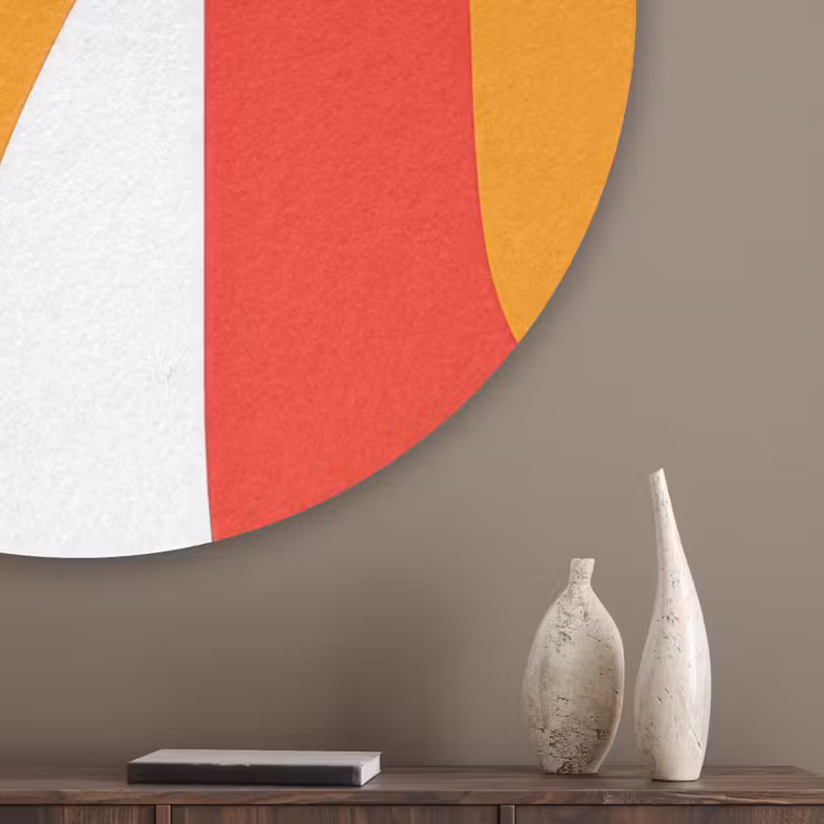 Kippen - Oranje - Vlakken Akoestische PET Vilt - Rond klein -sfeer5_closeup