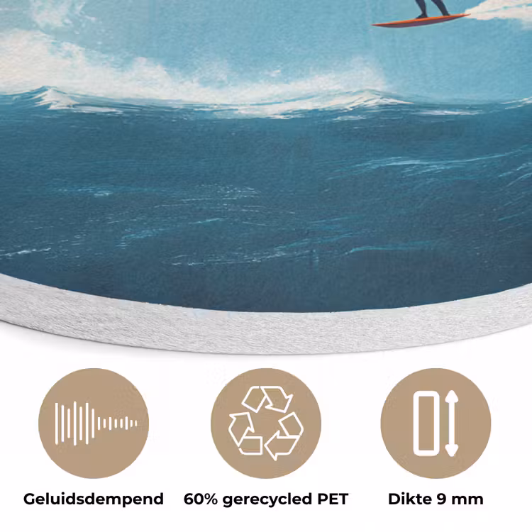 Kitesurfer - Oranje - Zee - Lucht Akoestische PET Vilt - Rond klein -closeup_NL