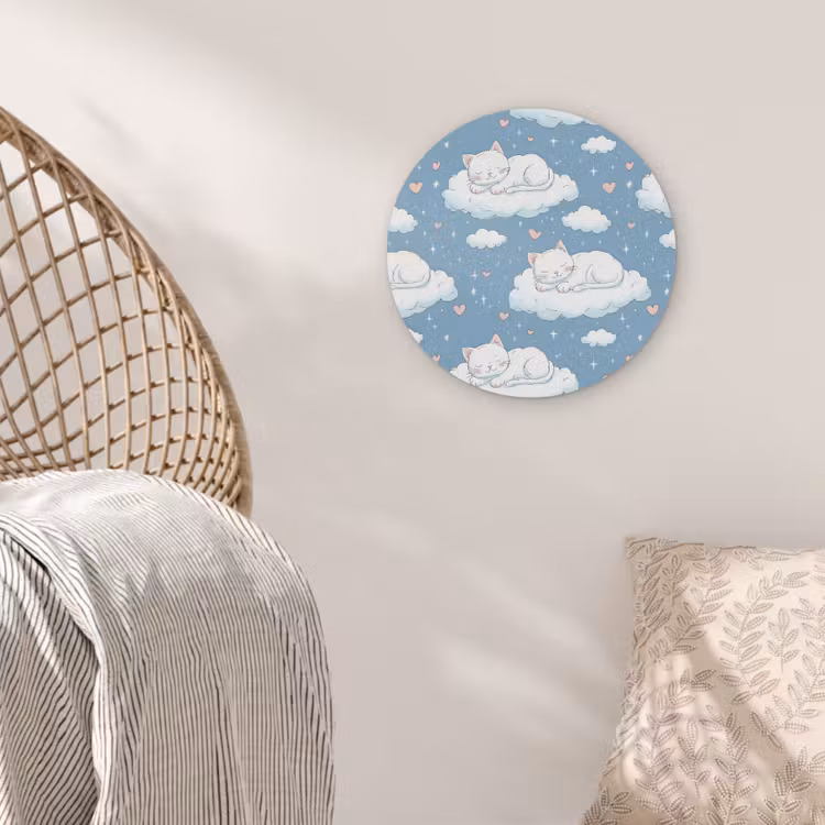 Kitten - Wolken - Blauw Akoestische PET Vilt - Rond klein 838 -sfeer4
