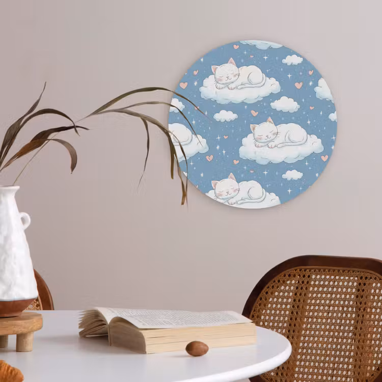 Kitten - Wolken - Blauw Akoestische PET Vilt - Rond klein 838 -sfeer3