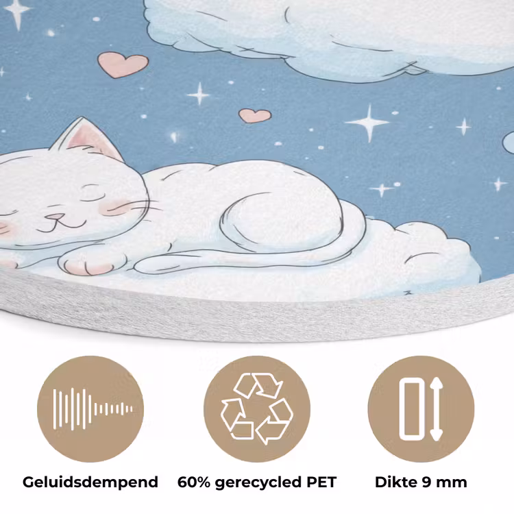 Kitten - Wolken - Blauw Akoestische PET Vilt - Rond klein 838 -closeup_NL