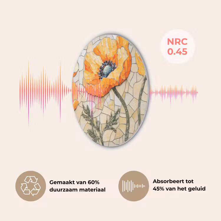 Klaprozen - Oranje - Mozaïek - Bladeren Akoestische PET Vilt - Rond klein -USP_NL