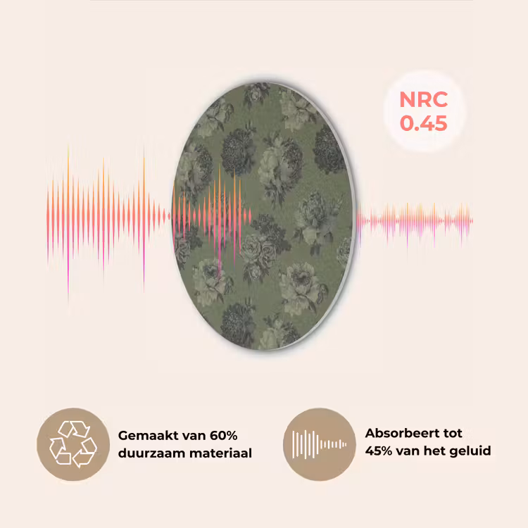 Klassiek - botanisch - olijfgroen - bloemen Akoestische PET Vilt - Rond klein 838 -USP_NL