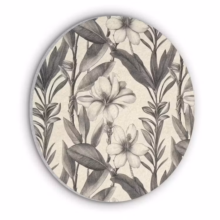 Klassiek - Botanisch - Zwart - Beige Akoestische PET Vilt - Rond klein 838 -3d