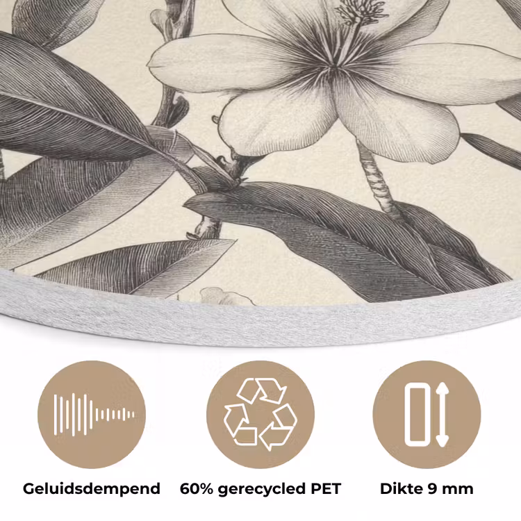 Klassiek - Botanisch - Zwart - Beige Akoestische PET Vilt - Rond klein 838 -closeup_NL