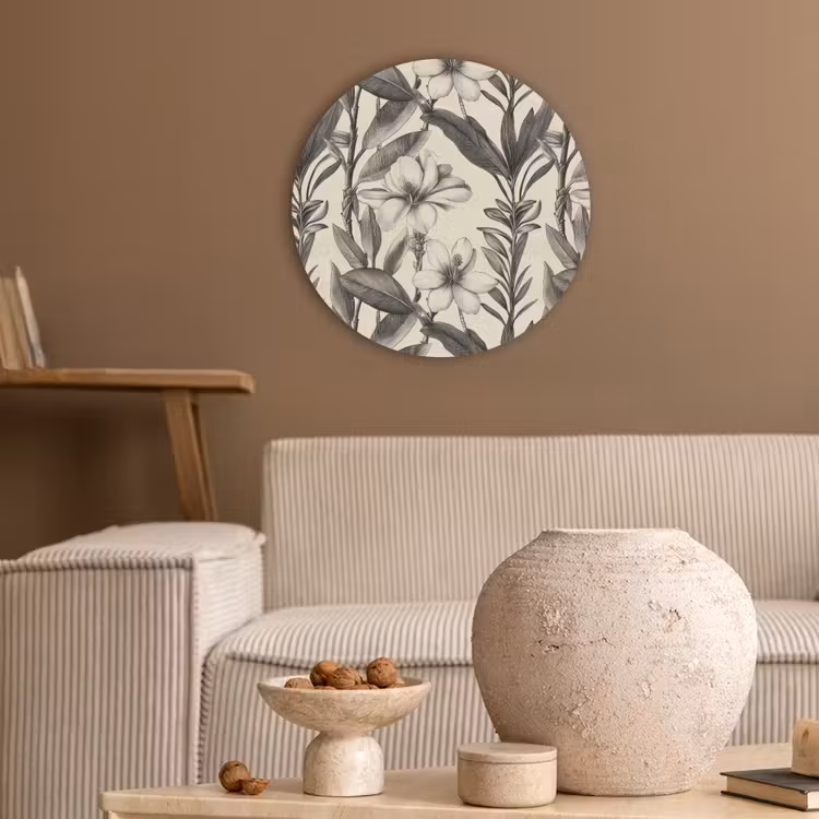 Klassiek - Botanisch - Zwart - Beige Akoestische PET Vilt - Rond klein 838 -sfeer1