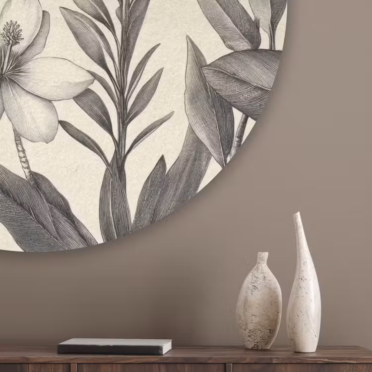 Klassiek - Botanisch - Zwart - Beige Akoestische PET Vilt - Rond klein 838 -sfeer5_closeup