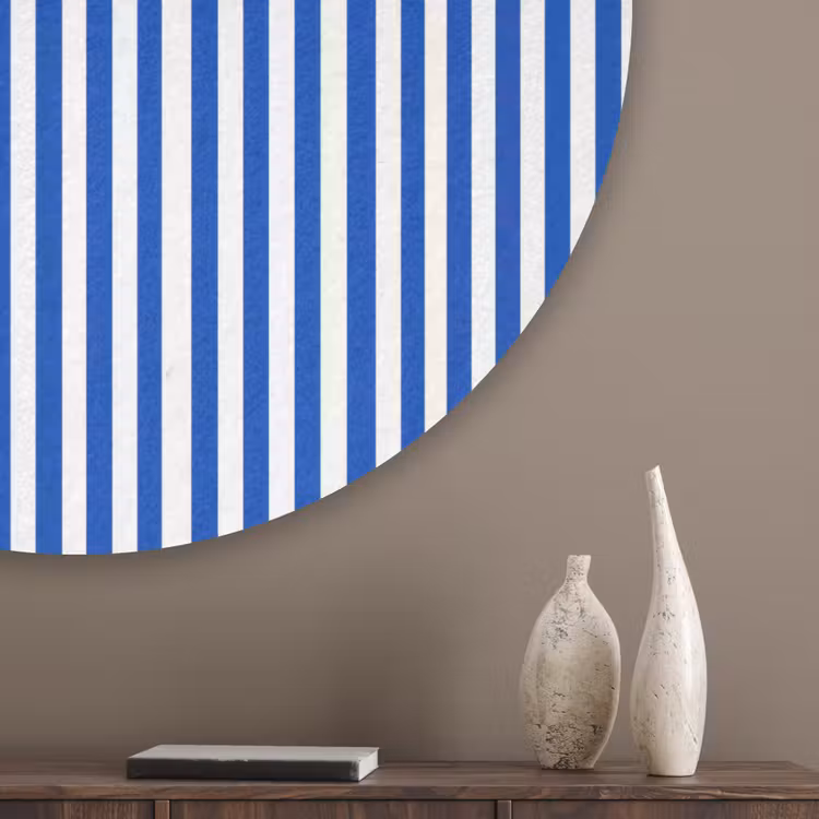 Klassiek - Strepen - Blauw Akoestische PET Vilt - Rond klein 838 -sfeer5_closeup
