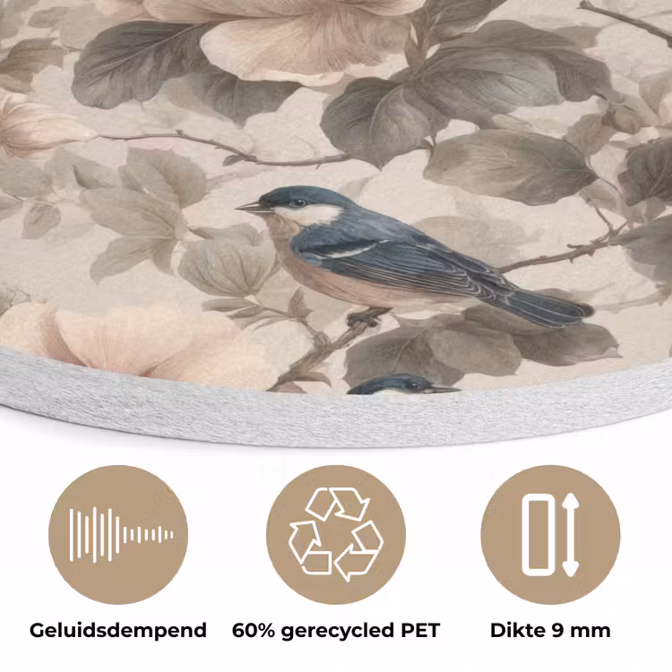 Klassiek - Vogels - Kleurrijk Akoestische PET Vilt - Rond klein 838 -closeup_NL