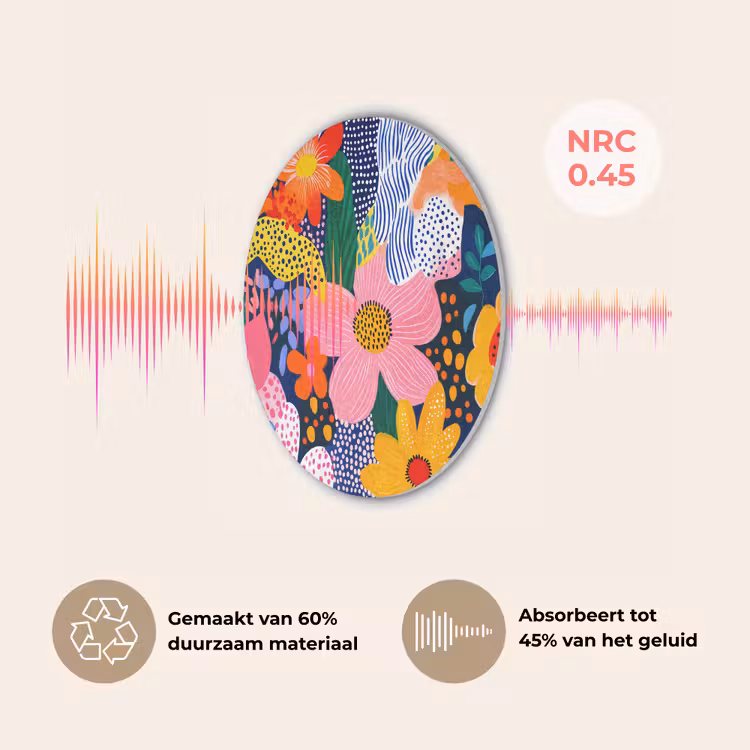Kleurrijk - Bloemen - Abstract - Stippen Akoestische PET Vilt - Rond klein -USP_NL