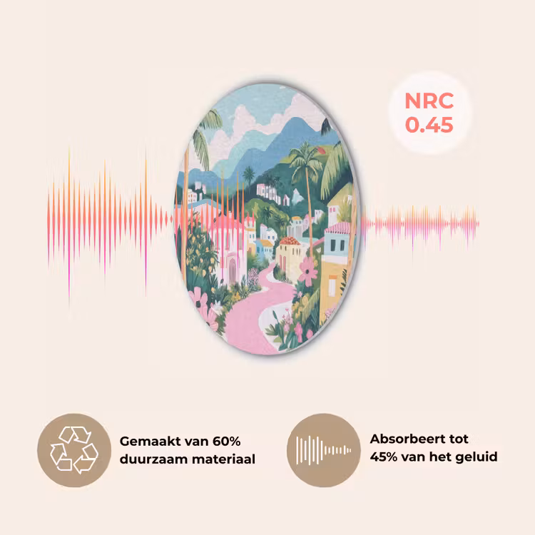 Kleurrijk - Huizen - Heuvels - Roze Akoestische PET Vilt - Rond klein -USP_NL