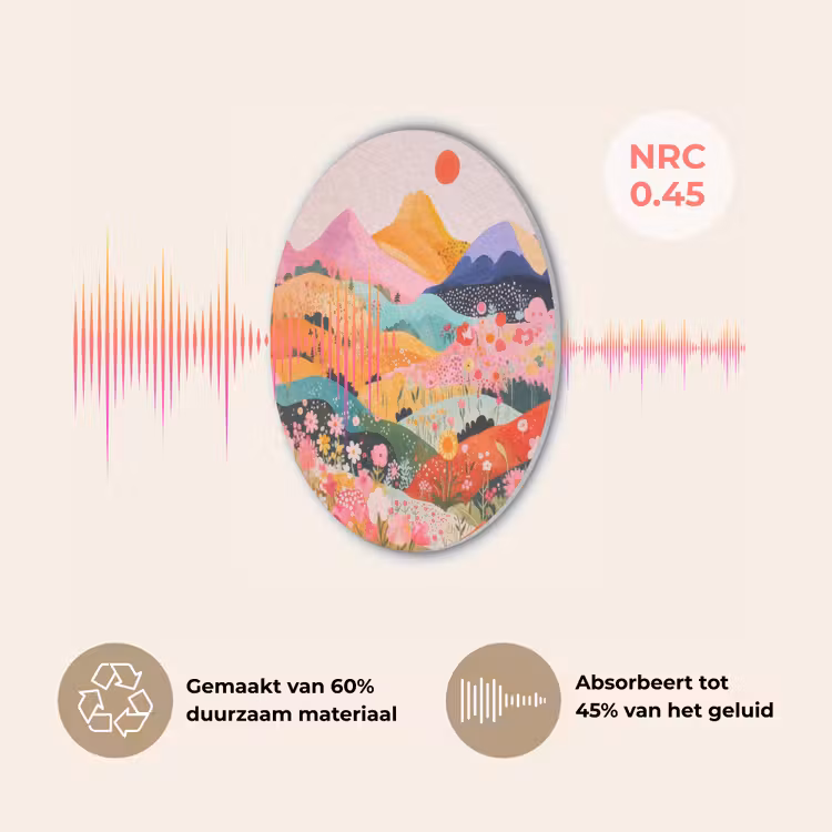 Kleurrijke bloemen - Bergen - Fantasielandschap Akoestische PET Vilt - Rond klein -USP_NL