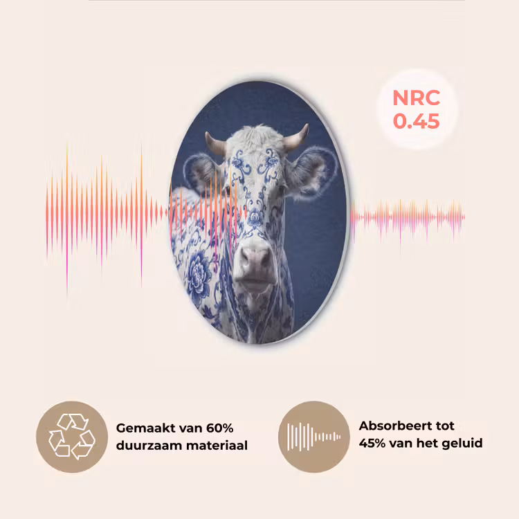 Koe - Delfts - Blauw - Artistiek Akoestische PET Vilt - Rond klein -USP_NL