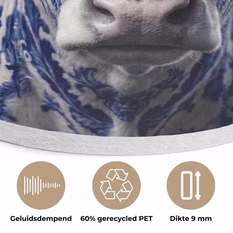 Koe - Delfts - Blauw - Artistiek Akoestische PET Vilt - Rond klein -closeup_NL
