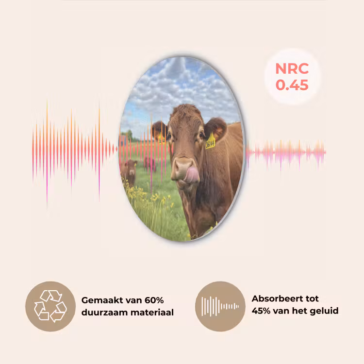 Koe - Weide - Bloemen Akoestische PET Vilt - Rond klein -USP_NL