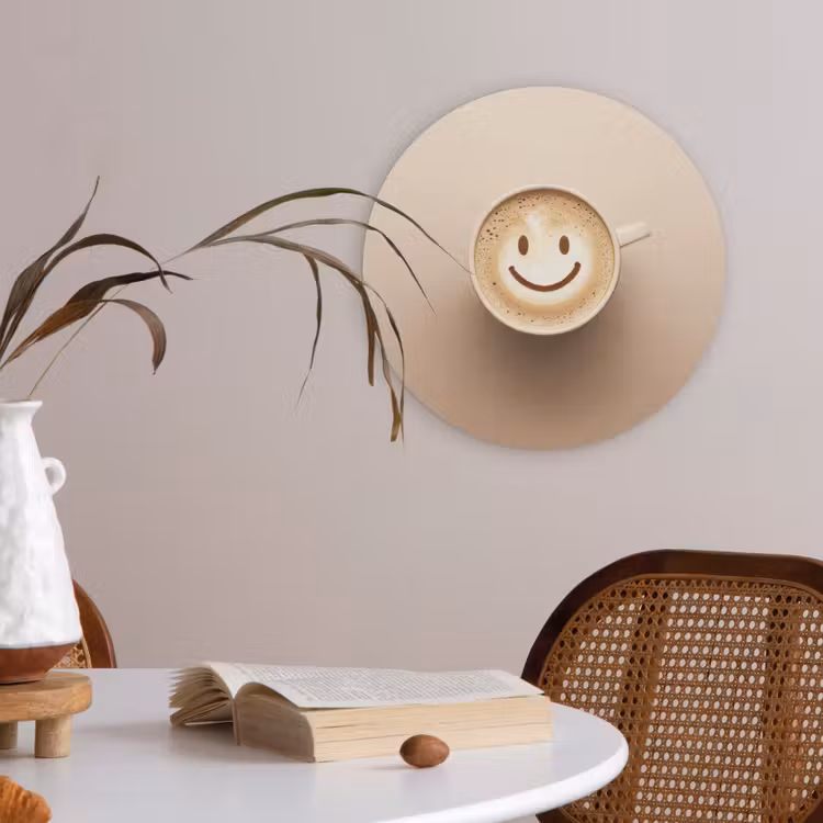 Koffie - Melkschuim - Lach - Beige Akoestische PET Vilt - Rond klein -sfeer3