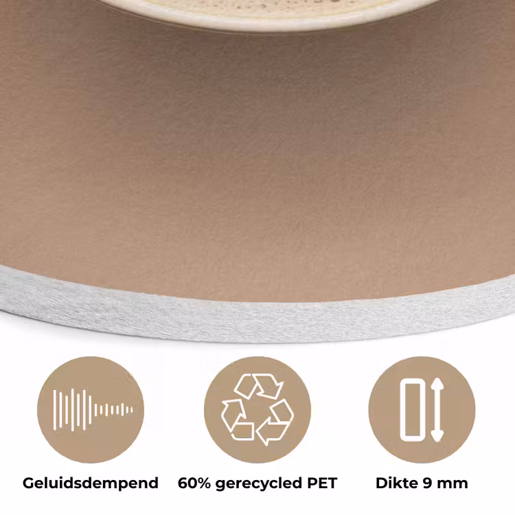 Koffie - Melkschuim - Lach - Beige Akoestische PET Vilt - Rond klein -closeup_NL