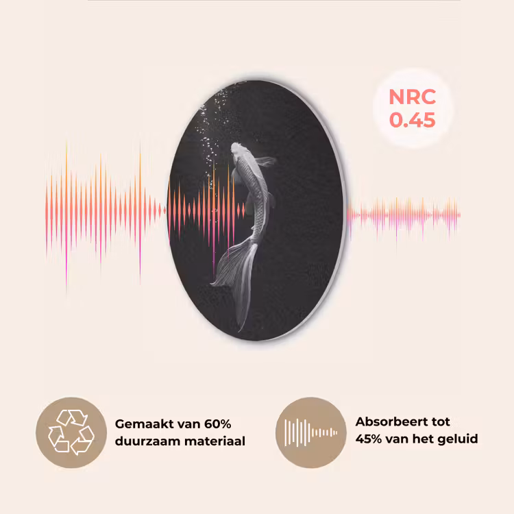 Koi - Vis - Wit - Zwart Akoestische PET Vilt - Rond klein -USP_NL