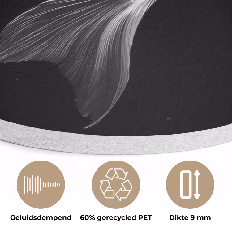 Koi - Vis - Wit - Zwart Akoestische PET Vilt - Rond klein -closeup_NL