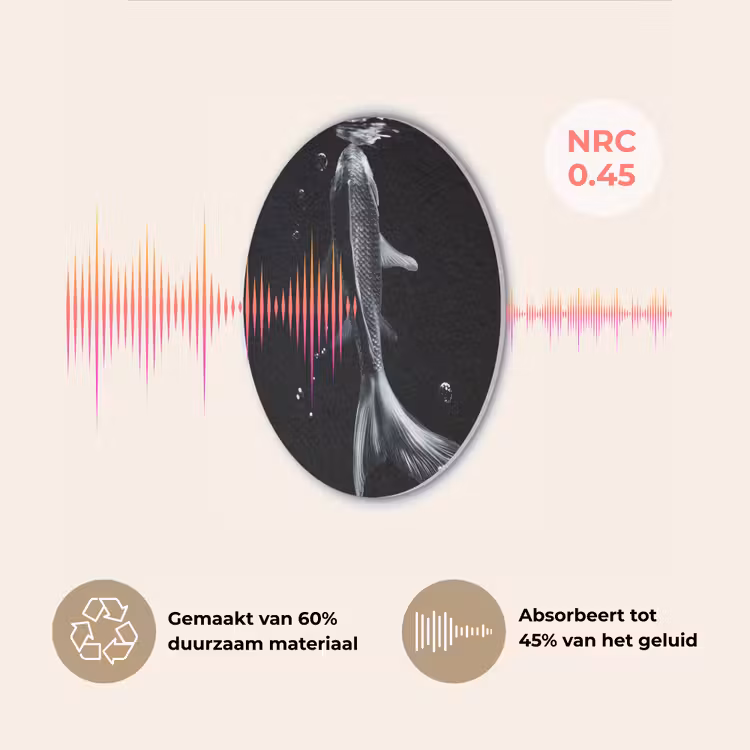 Koi - Vissen - Water - Zwart Akoestische PET Vilt - Rond klein -USP_NL