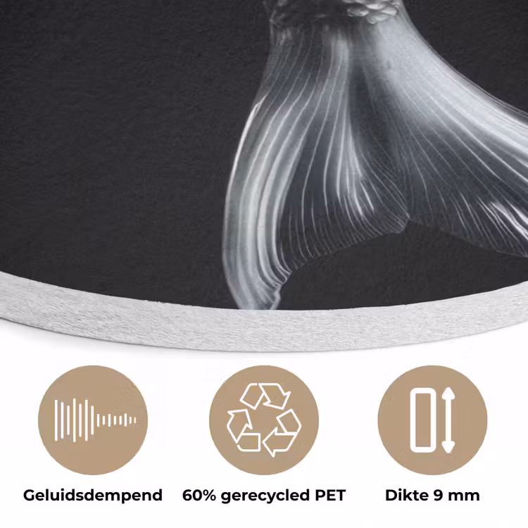 Koi - Vissen - Water - Zwart Akoestische PET Vilt - Rond klein -closeup_NL