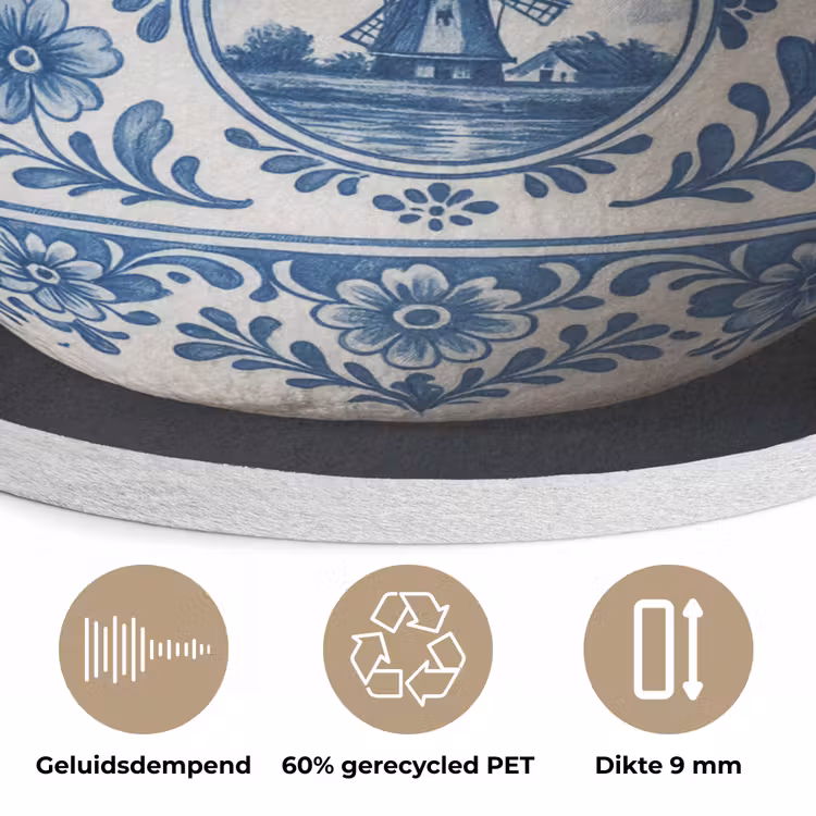 Kokosnoot - Eten - Delfts blauw - Drinken Akoestische PET Vilt - Rond klein -closeup_NL