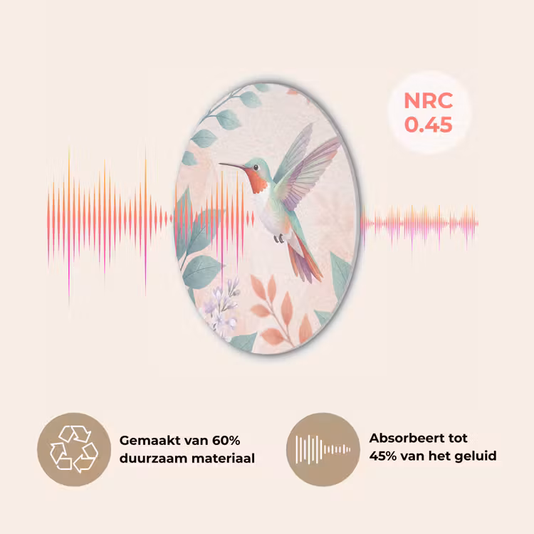 Kolibrie - Vliegen - Natuur - Illustratie - Kleurrijk Akoestische PET Vilt - Rond klein -USP_NL