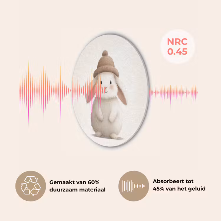 Konijn - Muts - Oren - Beige Akoestische PET Vilt - Rond klein -USP_NL