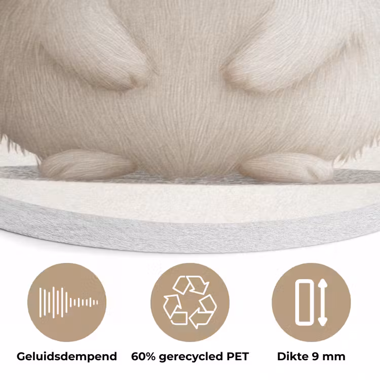 Konijn - Muts - Oren - Beige Akoestische PET Vilt - Rond klein -closeup_NL