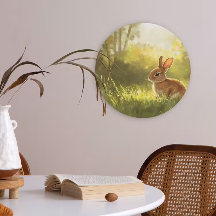 Konijn - Zonlicht - Bos Akoestische PET Vilt - Rond klein -sfeer3